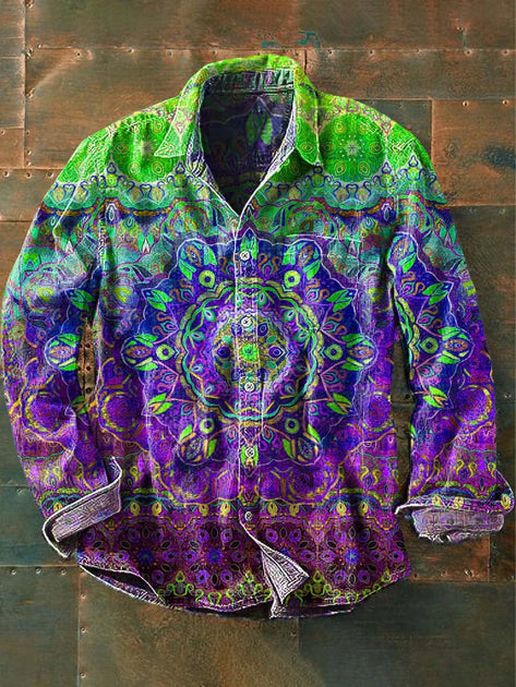 Vintage Floral Print Casual Short Sleeves Denim Shirt main image 0