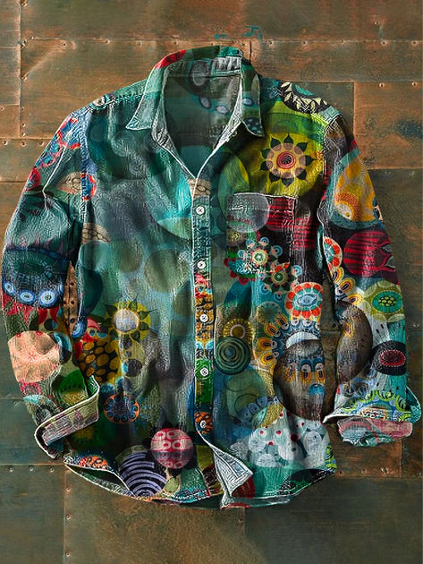 Vintage Abstract Art Print Patchwork Asymmetrical Shirt main image 0