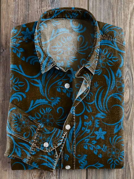 Vintage Western Art Print Casual V-neck Denim Loose Shirt main image 1