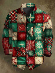 Vintage Plaid Print Christmas Casual Long-Sleeve Shirt