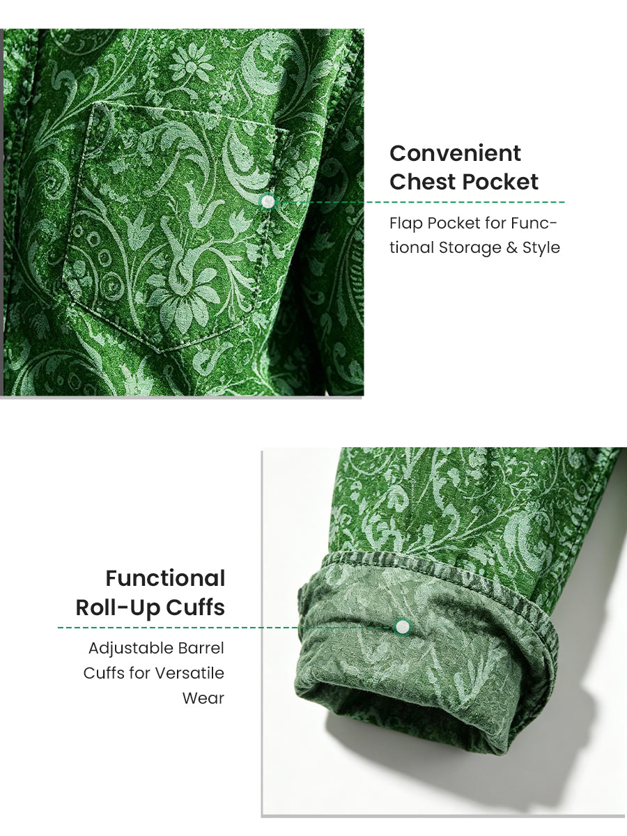 Vintage Floral Print Casual Long Sleeve Shirt
