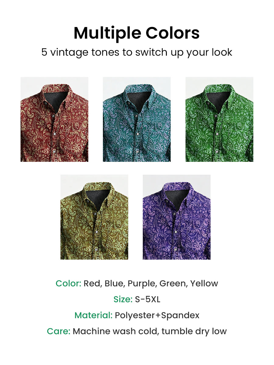 Vintage Floral Print Casual Long Sleeve Shirt