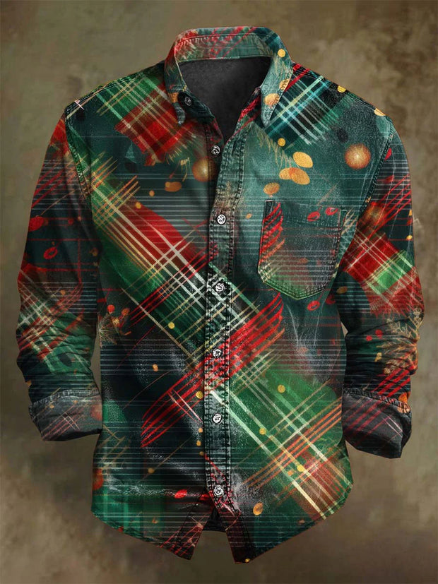 Vintage Plaid Print Christmas Casual Long-Sleeve Shirt