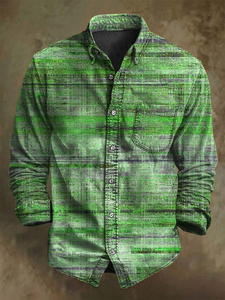 Vintage Aged Stripe Print Casual Long Sleeve Shirt