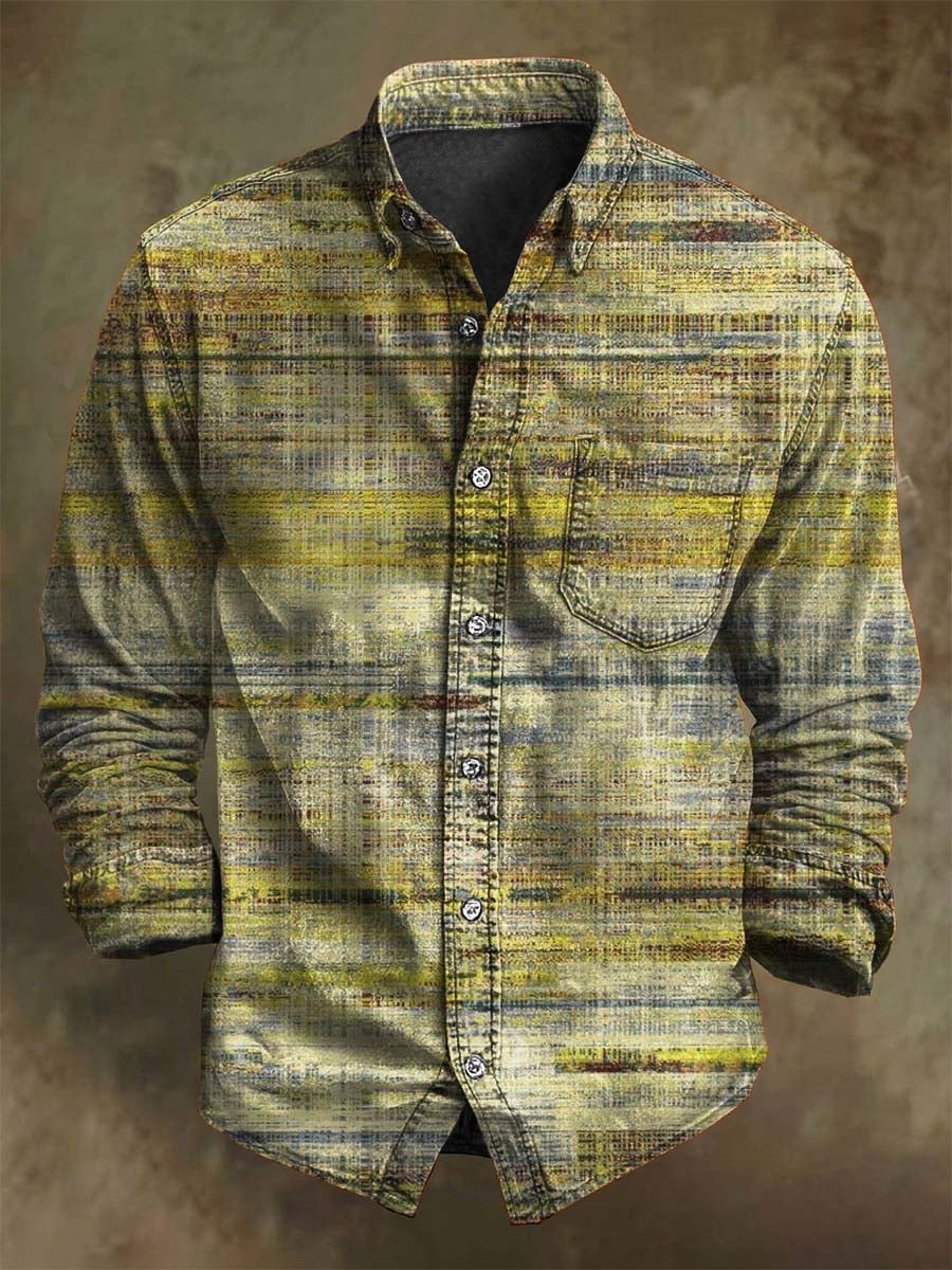 Vintage Aged Stripe Print Casual Long Sleeve Shirt