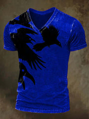 Halloween Raven Print Casual V-Neck Short Sleeve T-Shirt