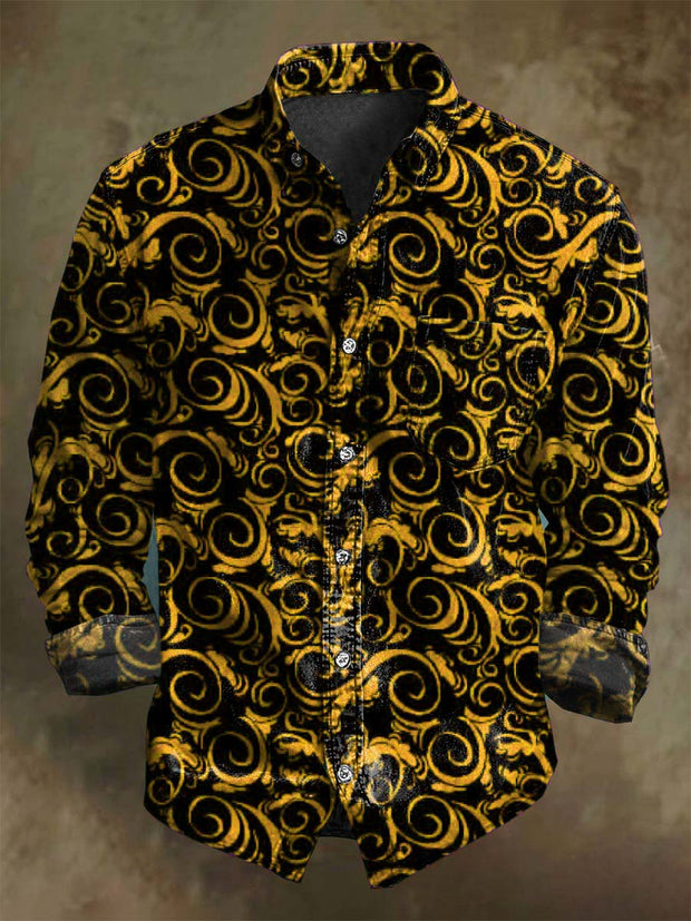 Vintage Swirl Print Casual Long Sleeve Shirt