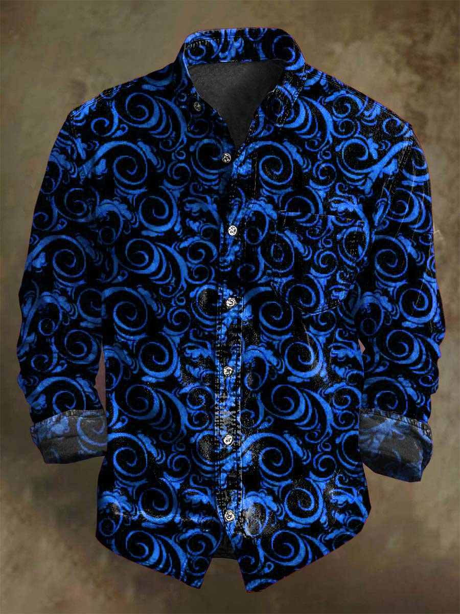 Vintage Swirl Print Casual Long Sleeve Shirt