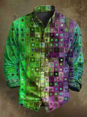 Colorful Abstract Plaid Print Casual Long Sleeve Shirt