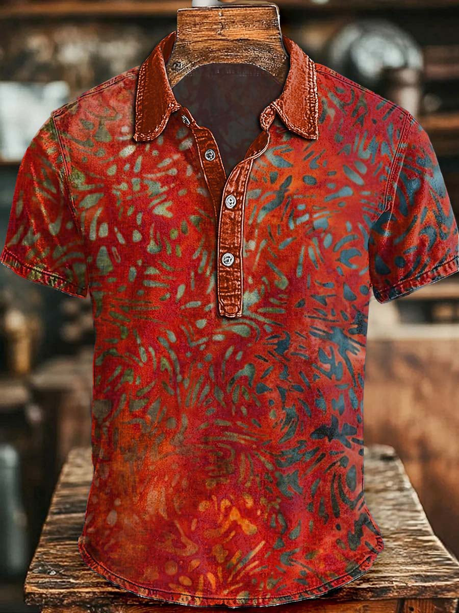 Retro Floral Print Casual Short-Sleeve Polo Shirt