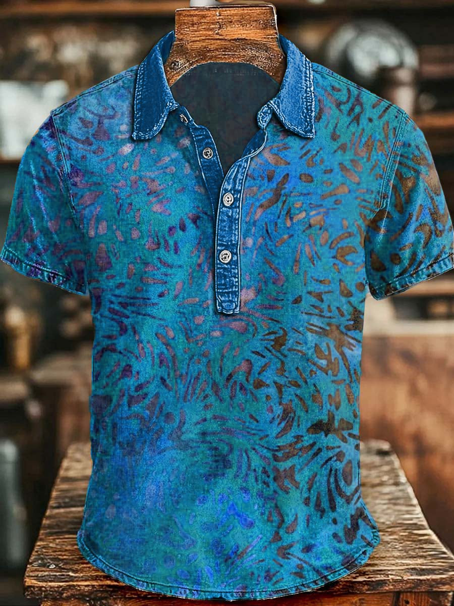 Retro Floral Print Casual Short-Sleeve Polo Shirt