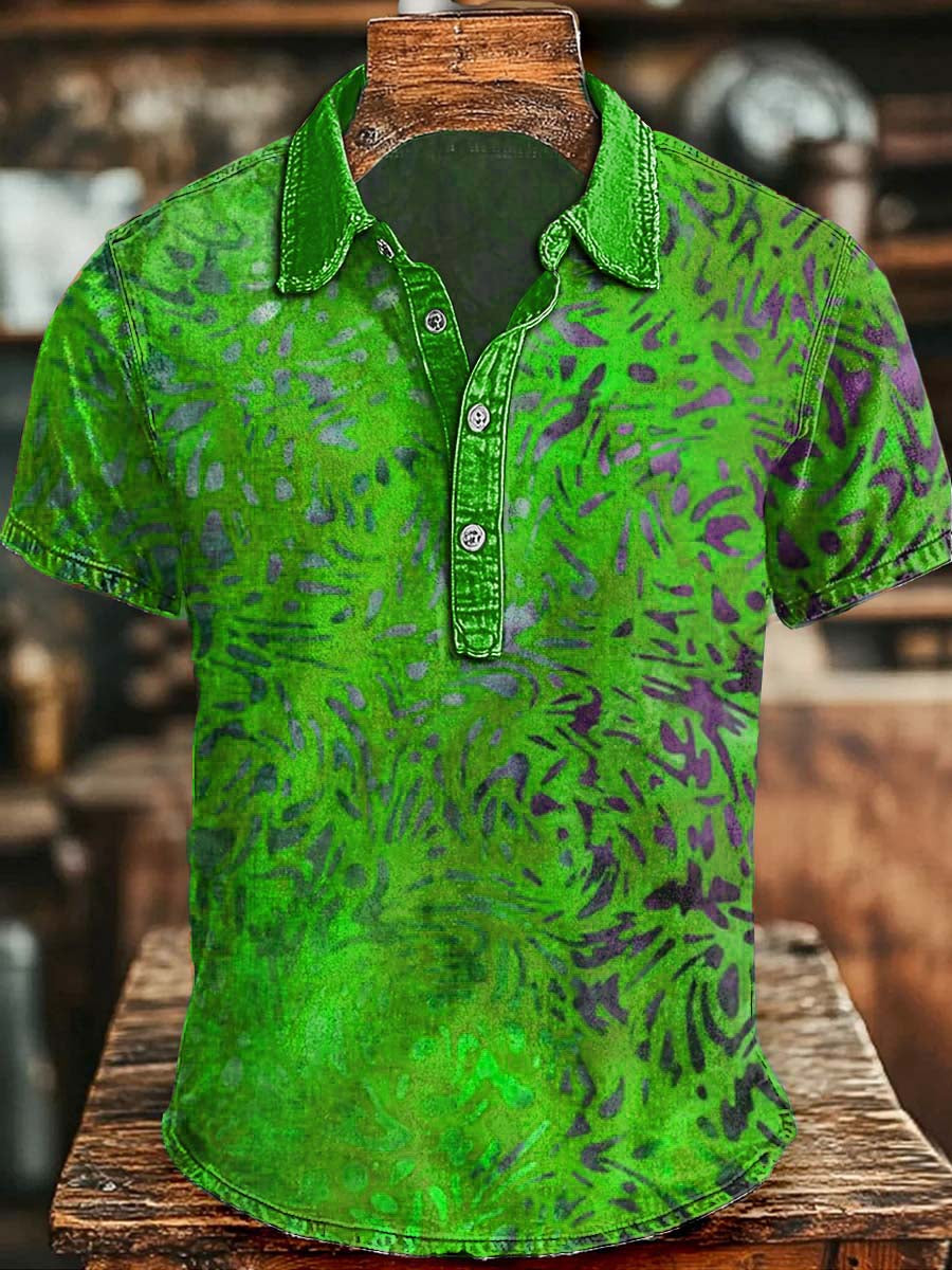 Retro Floral Print Casual Short-Sleeve Polo Shirt
