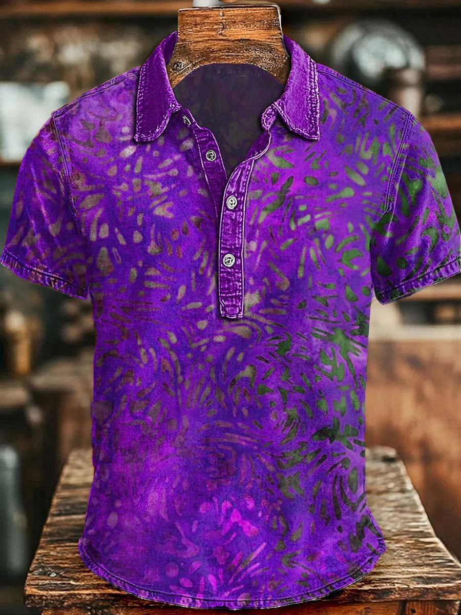 Retro Floral Print Casual Short-Sleeve Polo Shirt