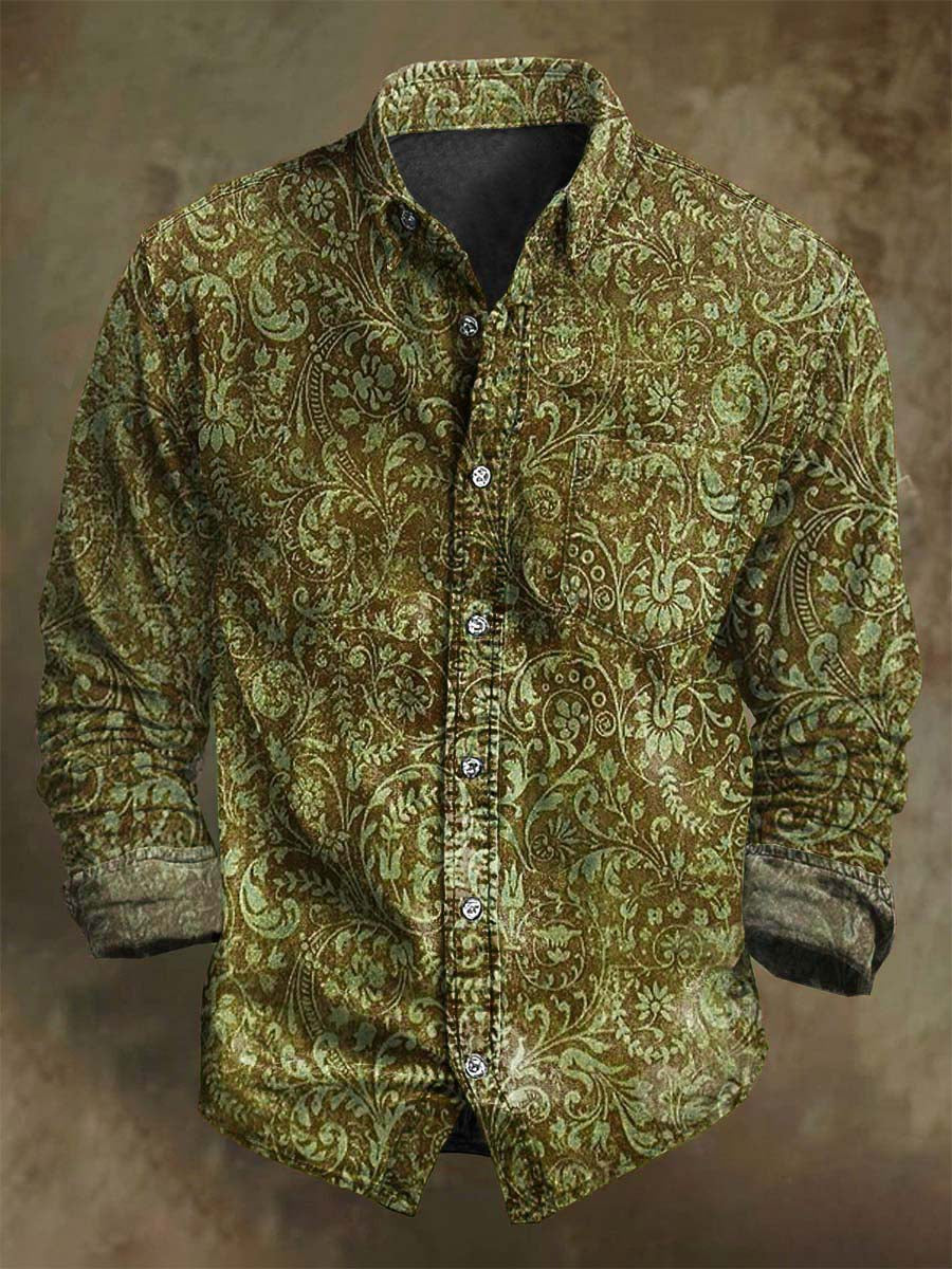 Vintage Floral Print Casual Long Sleeve Shirt
