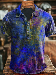 Vintage Colorful Old Printed Casual Polo Shirt