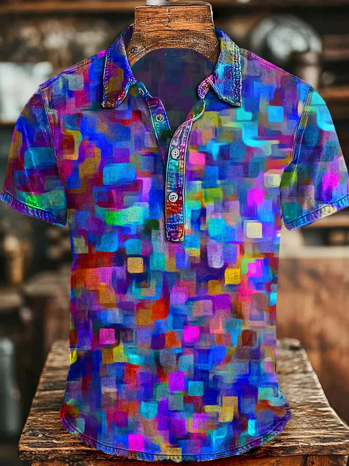 Abstract Colorful Irregular Patchwork Print Casual Long-Sleeve Shirt