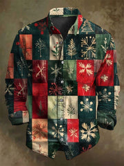 Vintage Plaid Print Christmas Casual Long-Sleeve Shirt