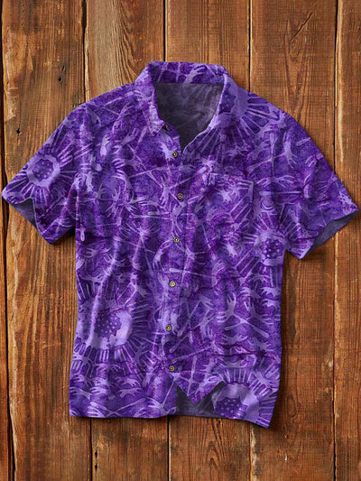 Men's Vintage Pattern Printed Casual Short Sleeve Lapel Shirt