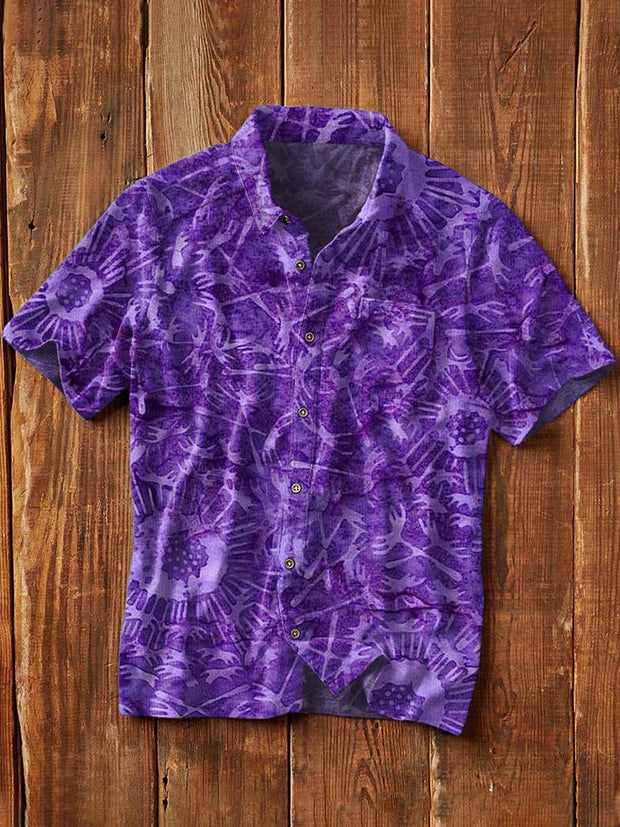 Men's Vintage Pattern Printed Casual Short Sleeve Lapel Shirt