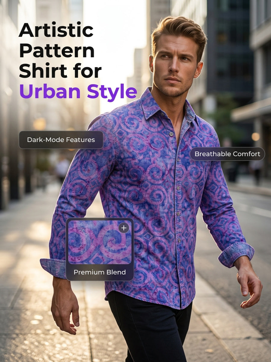 Men's Vintage Floral Print Casual Long Sleeve Shirt