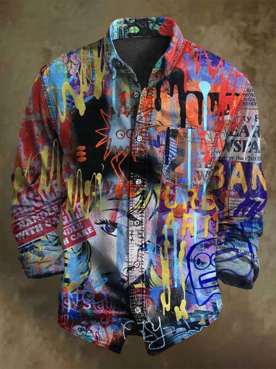 Punk Art Abstract Print Casual Long-Sleeve Shirt