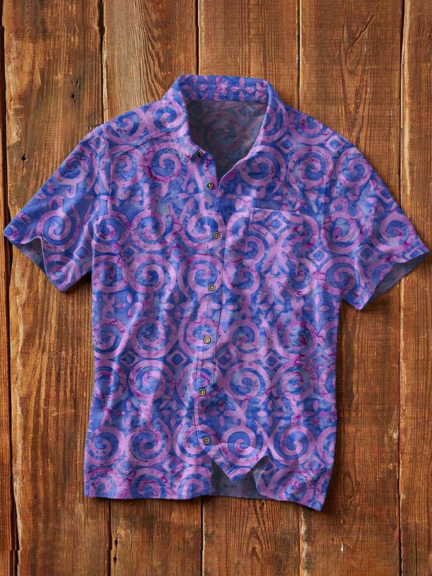 Men's Vintage Pattern Printed Casual Short Sleeve Lapel Shirt