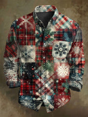 Vintage Plaid Print Christmas Casual Long-Sleeve Shirt