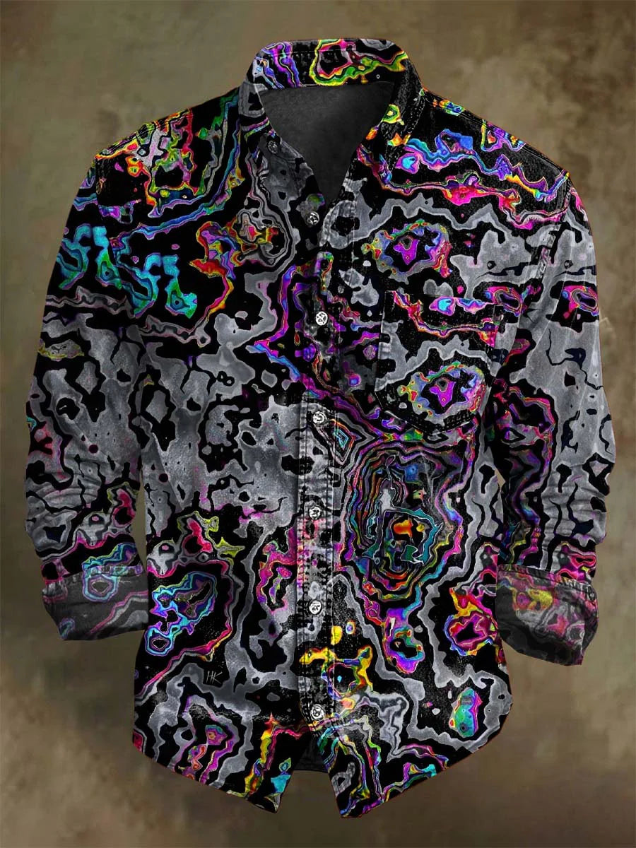 Abstract Fluorescent Psychedelic Print Casual Long-Sleeve Shirt