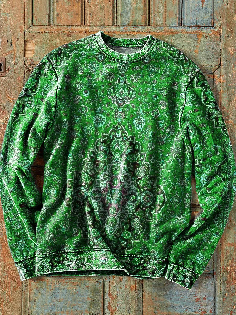 Men's Retro Ethnic Floral Art Print Cotton Crew Neck Sweatshirt