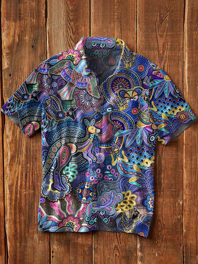 Men's Vintage Pattern Printed Casual Short Sleeve Lapel Shirt