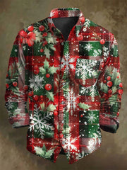 Vintage Plaid Print Christmas Casual Long-Sleeve Shirt