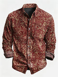 Vintage Floral Print Casual Long Sleeve Shirt
