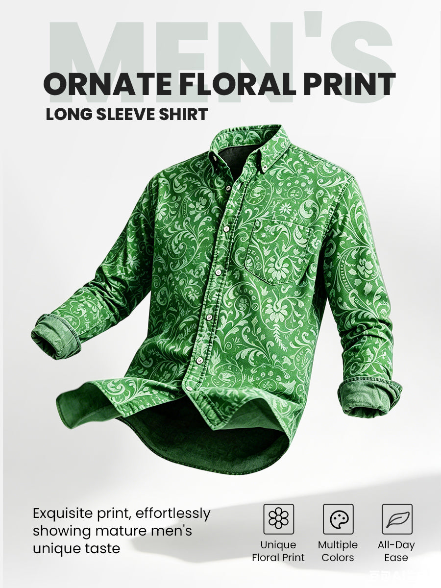 Vintage Floral Print Casual Long Sleeve Shirt
