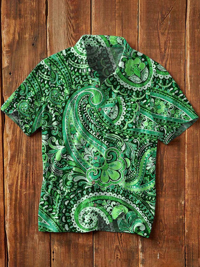 Men's Vintage Cashew Flower Print Casual Short Sleeve Lapel Shirt
