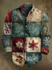 Vintage Plaid Print Christmas Casual Long-Sleeve Shirt