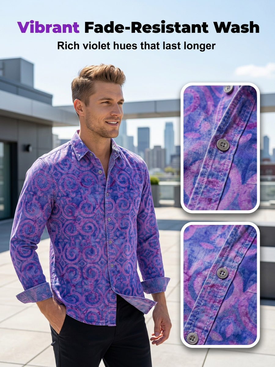 Men's Vintage Floral Print Casual Long Sleeve Shirt