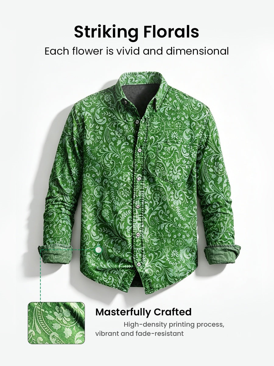 Vintage Floral Print Casual Long Sleeve Shirt
