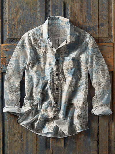 Men's Retro Ethnic Print Casual Lapel Long Sleeve Shirt