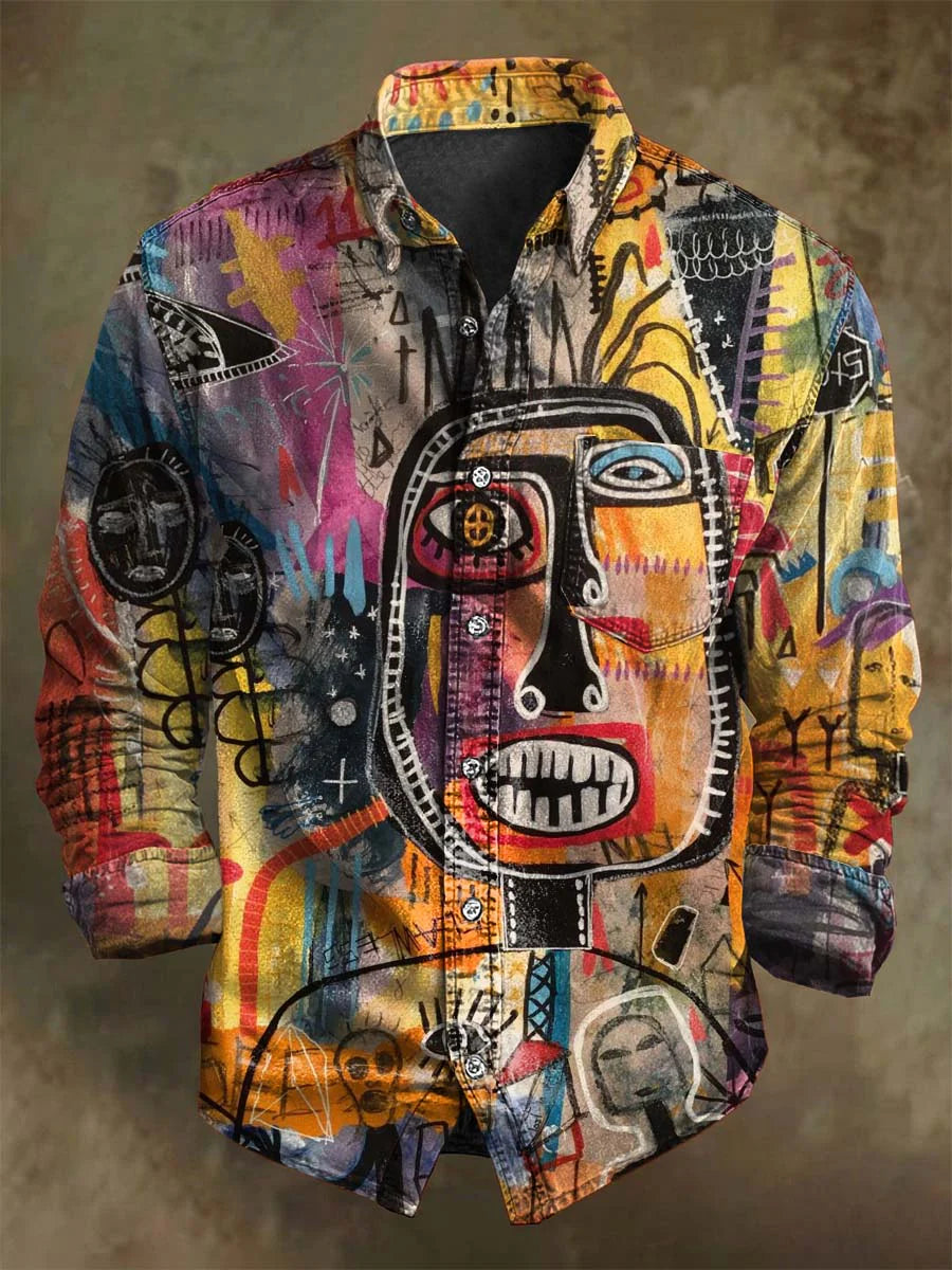 Punk Art Abstract Print Casual Long-Sleeve Shirt