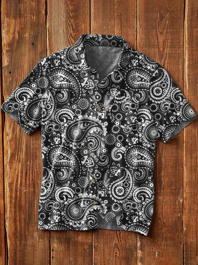 Men's Cashew Flower Pattern Printed Casual Short Sleeve Lapel Shirt