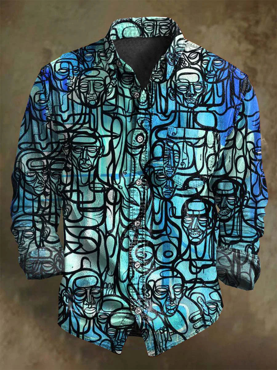 Punk Art Abstract Print Casual Long-Sleeve Shirt