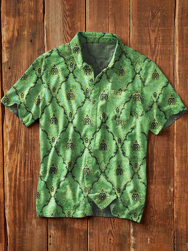 Men's Vintage Western Print Casual Short Sleeve Lapel Shirt