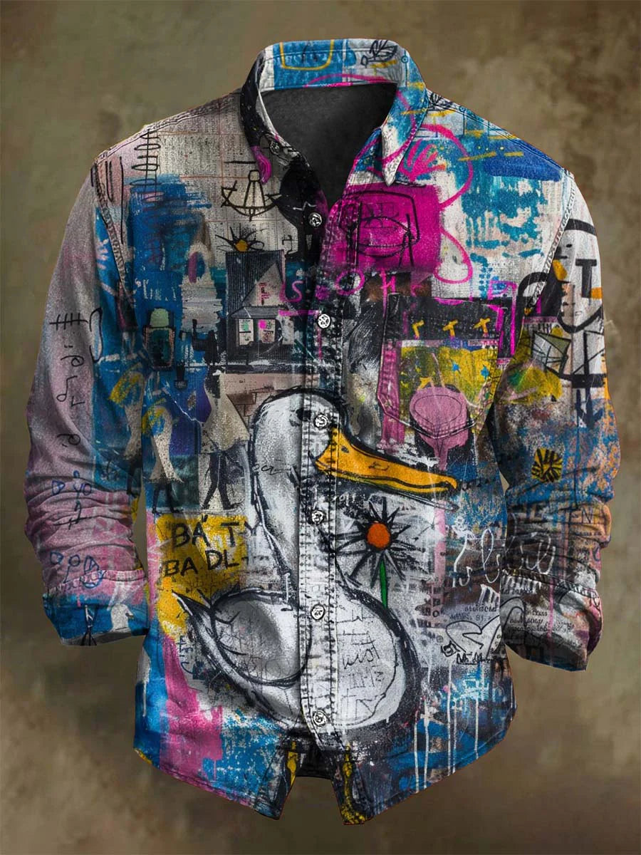 Punk Art Abstract Print Casual Long-Sleeve Shirt