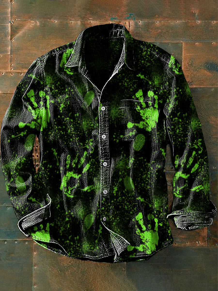 Men's Vintage Punk Dark Handprints Art Print Casual Long Sleeve Shirt