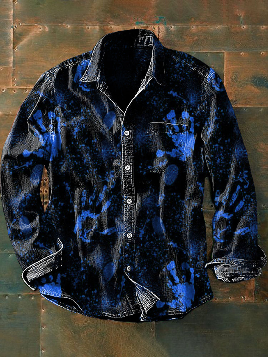 Men's Vintage Punk Dark Handprints Art Print Casual Long Sleeve Shirt