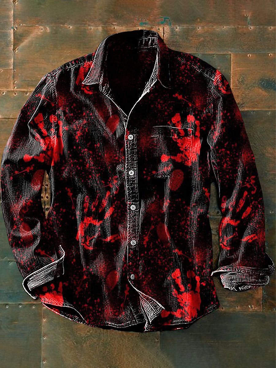 Men's Vintage Punk Dark Handprints Art Print Casual Long Sleeve Shirt