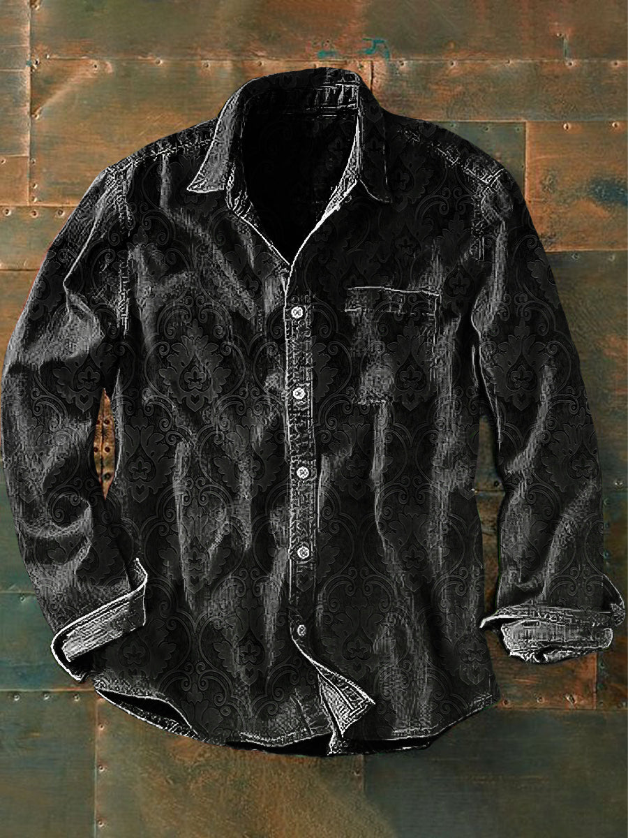 Unisex Men's Vintage Gothic Perris Patterns Print Casual Long Sleeve Shirt