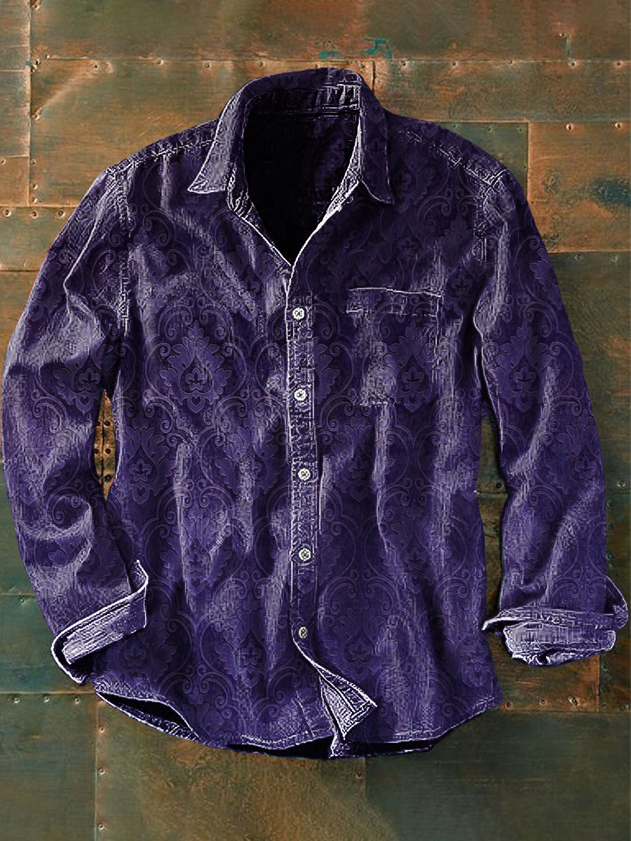 Unisex Men's Vintage Gothic Perris Patterns Print Casual Long Sleeve Shirt