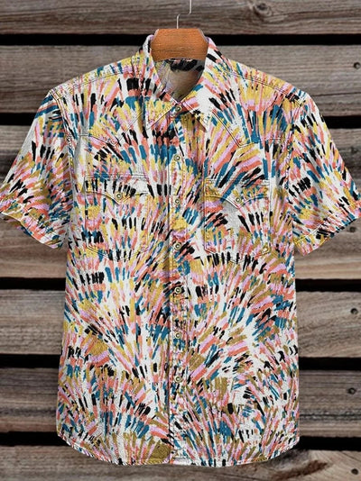 Vintage Color Seamless Stitching Graffiti Print Casual Shirt