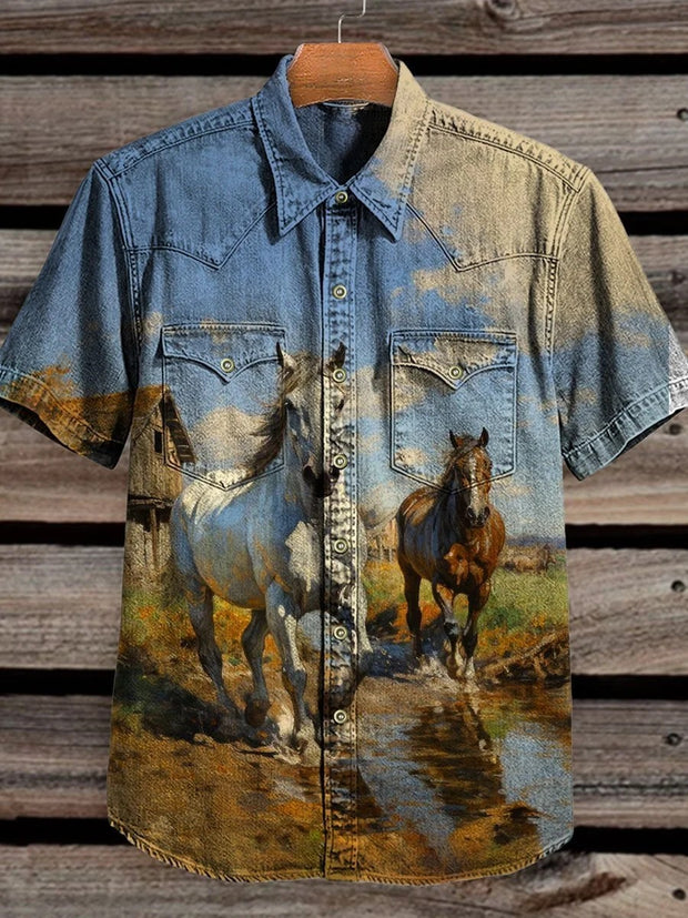 Vintage Horse Print Casual Shirt